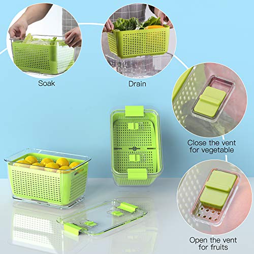 Luxear Fresh Container, 3Pack Produce Saver Container Bpa Free Fridge Organizer For Vegetable Fruit And Salad Partitioned Food Storage Container With Vents Stay Fresh Containers Not Dishwashers Safe #TOP3