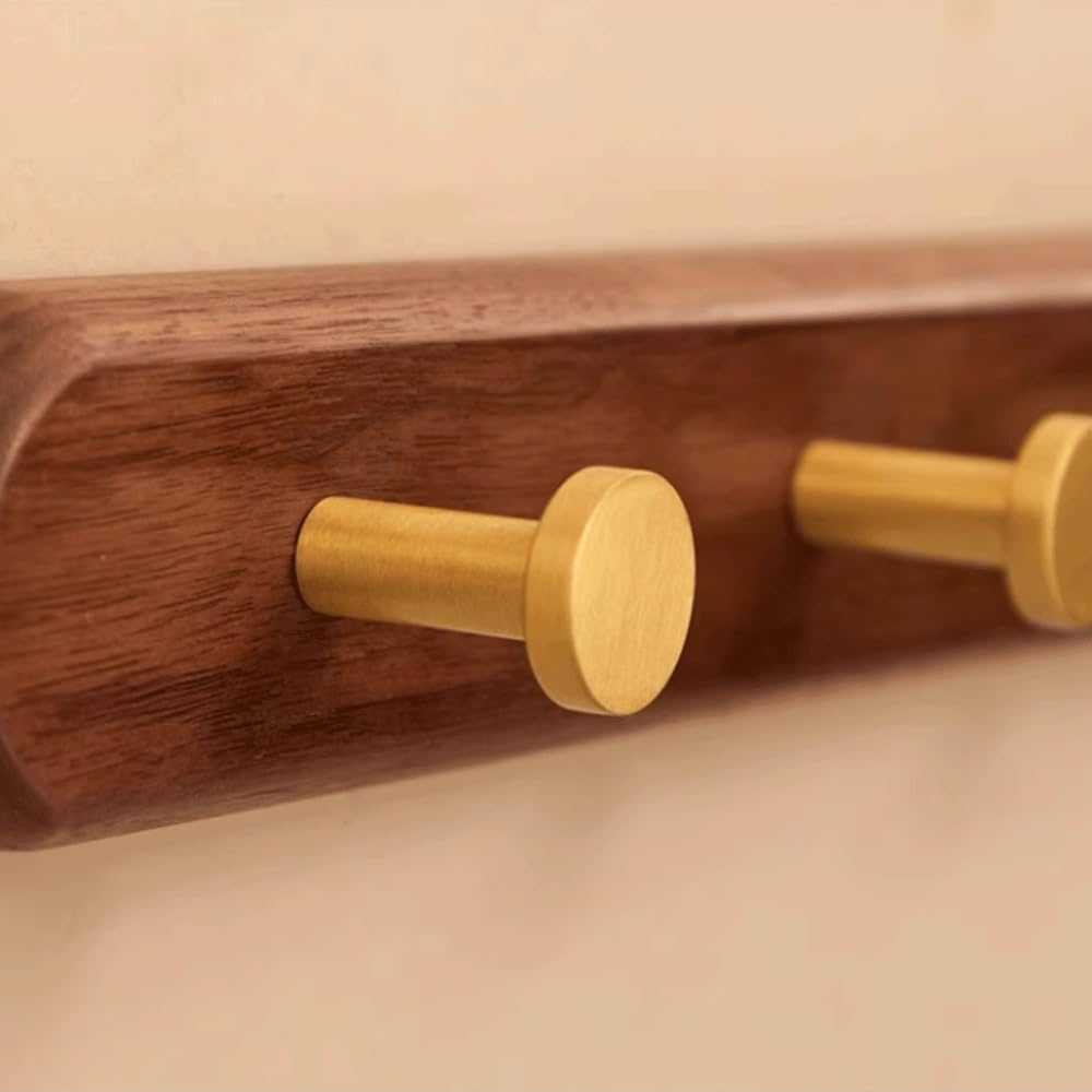 GLigeT Wand Garderobenleiste Massivholz-Kleiderhaken aus Messing, Kleiderbügel for den Eingangsbereich, Hut-Kleiderhaken, Wandmontage, Eingangstür Wandgarderoben(Bruin,Klein)
