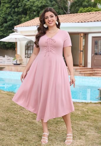 Image of Keluummi Plus Size Maxi Dress for Women V-Neck Short Sleeve with Pockets