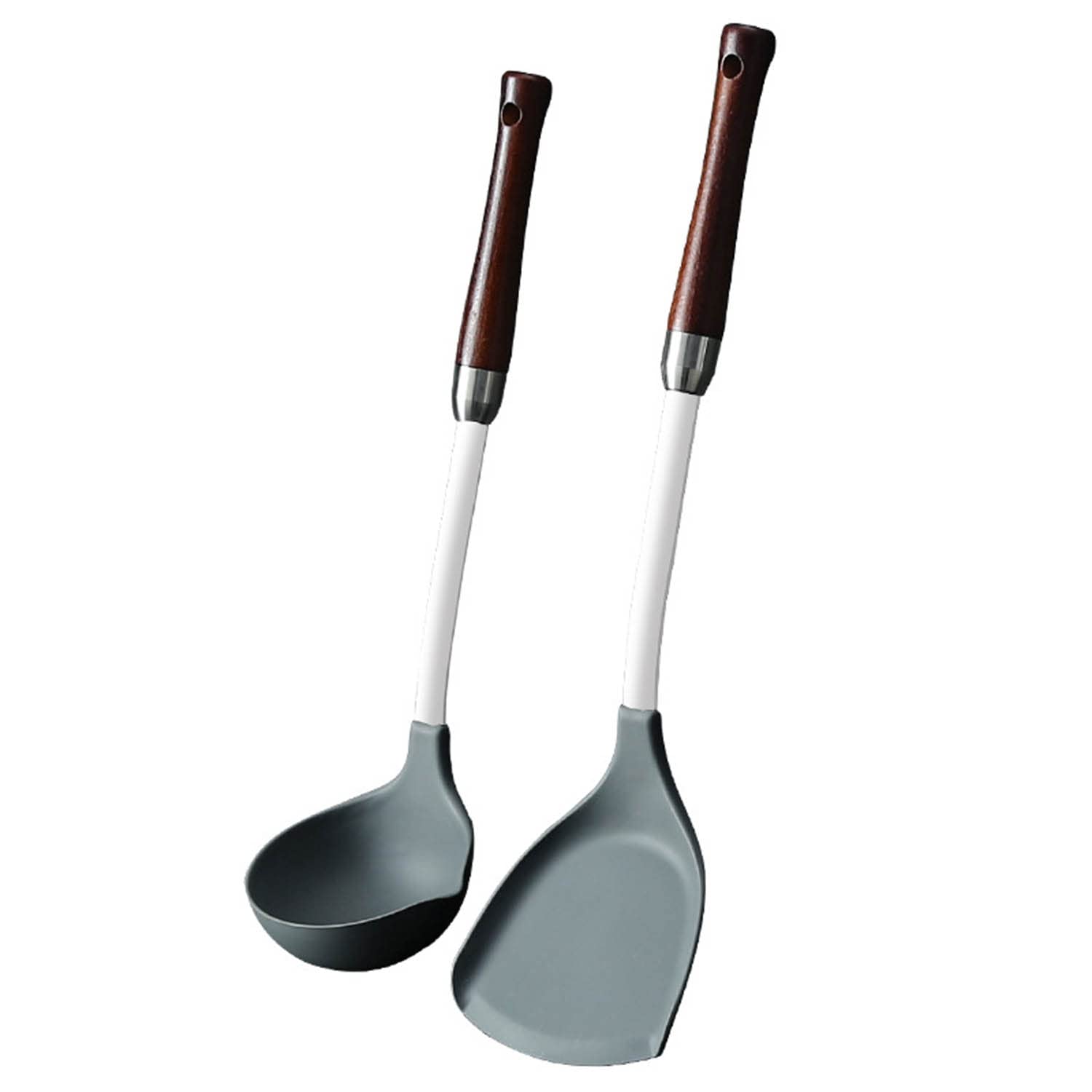 Spatola in Silicone Cucchiaio Solid Turner Pentole Antiaderenti Resistenti al Calore Manico in Legno Utensili da Cucina Set per Cucinare Cottura Saltata in Padella