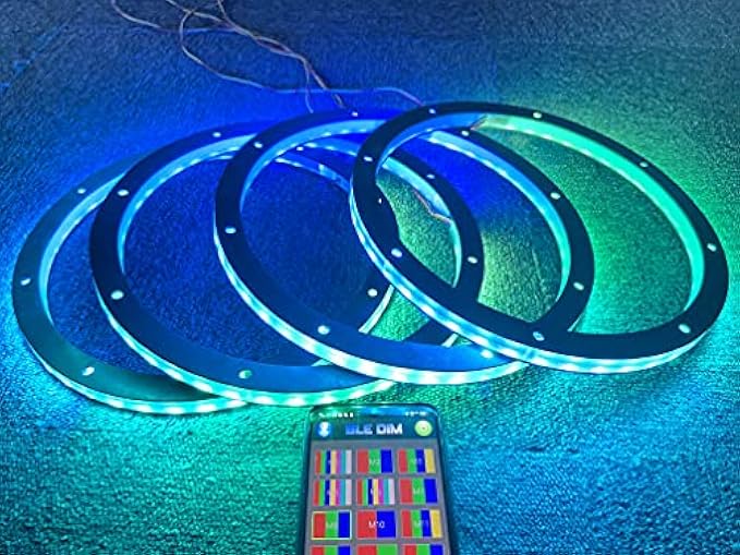 Hundalights 4PCS 6.5inch Spacer Ring Light Color Chasing Flow LED Speakers Light Set Bluetooth App Control(Speaker Not Included) DREAM CHASING 6.5inch