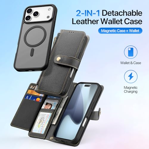 Étui portefeuille iPhone 17 Pro MagSafe en cuir noir avec porte-cartes