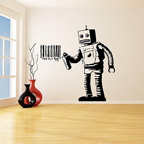 Banksy Vinyl Wall Decal Robot Graffiti / Machine Painting Barcode / Street Graffiti Sticker - 31" x 31"