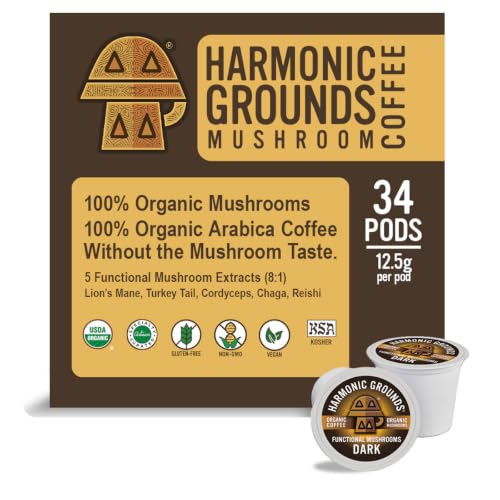 Organic Functional Mushroom Coffee, Dark Roast, 34 Pods, K-Cup Compatible