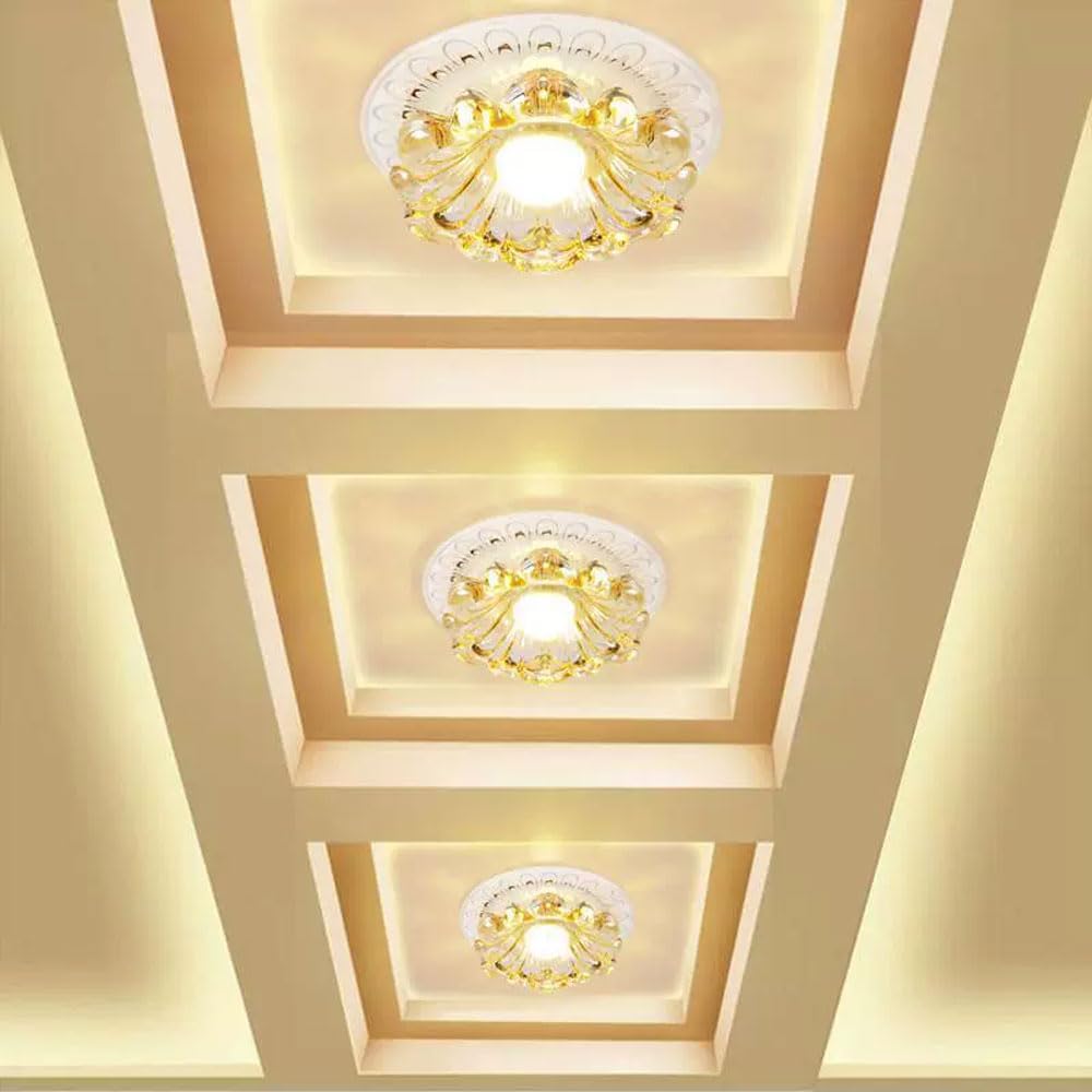 6W Floral Round Crystal Ceiling Light 3CCT Adjustable Amber Recessed LED, Flower-Shaped Downlight for Hallway/Corridor Lighting (3000K-6000K)