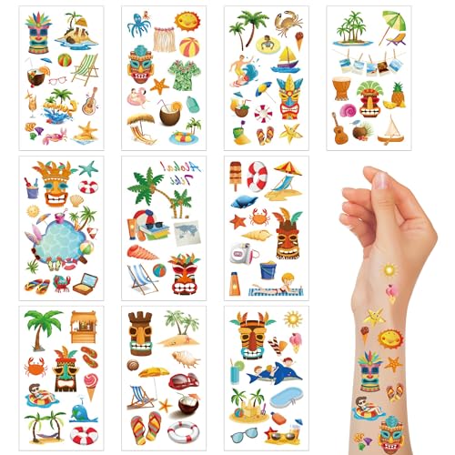 108 pezzi di tatuaggi temporanei estivi, tropicali hawaiani luau a tema falso tatuaggio adesivo impermeabile spiaggia feste decorazioni offre vantaggi per bambini adolescenti adulti
