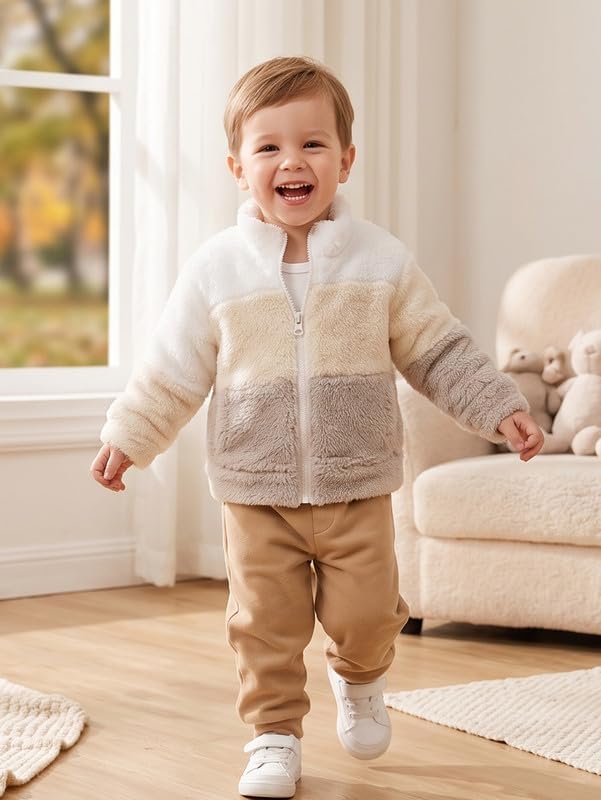 Baby Boy Fleece Jacket Zip Up Plush Coat Color Block 6M-3T