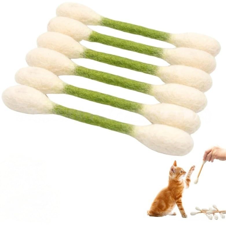 Giant Cotton Swab Cat Toy - 6 Durable Felt Kicksticks for Kittens and Large Cats - Interactive Chewing Rope Sticks, Creative Soft Plush Kicksticks, Indoor Cat Exercise Toy (green)