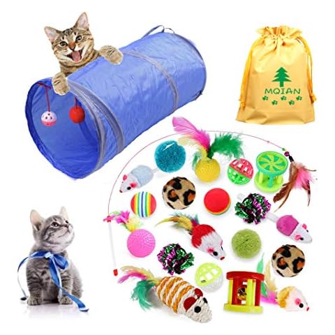 MQIAN 21PCS Juguetes para Gatitos con Hierba Gatera y Túnel Cover