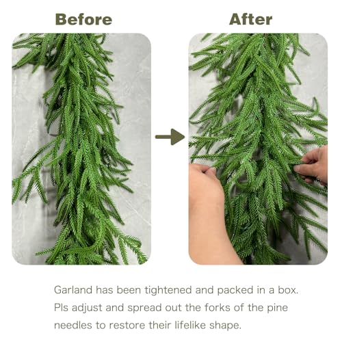 12FT Christmas Garlands Norfolk Pine Garland Real Touch Artificial Faux Greenery Garland for Holiday Indoor Outdoor Decor