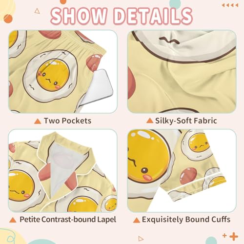 senya Cute Fried Egg Satin Summer Pajama Sets Silk Short Sleeve Button Down Sleepwear3