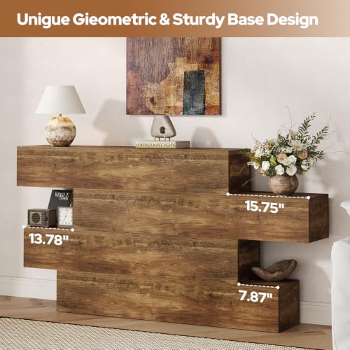 Image of knoworld 63-inches Console Table for Entryway, Farmhouse Entry Table with 4-Tier Storage Shelves, Wooden Sofa Table Behind Couch, Rustic Foyer Table Hallway Table for Living Room, Unique Design