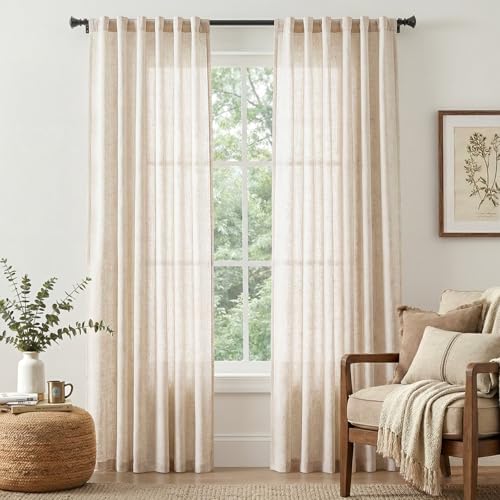 jinchan Beige Linen Blend Curtains 84 Inches Length 2 Panels for Bedroom Living Room, Light...