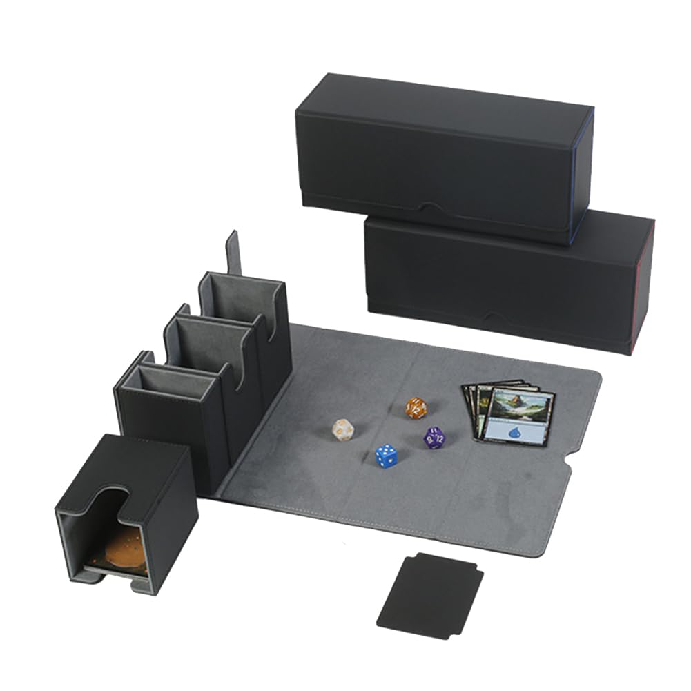 Boîte de rangement de cartes avec plateau pour dés, étui pour jeux de cartes 4 en 1 avec capacité pour plus de 300 cartes, organiseur de cartes magnétique noir