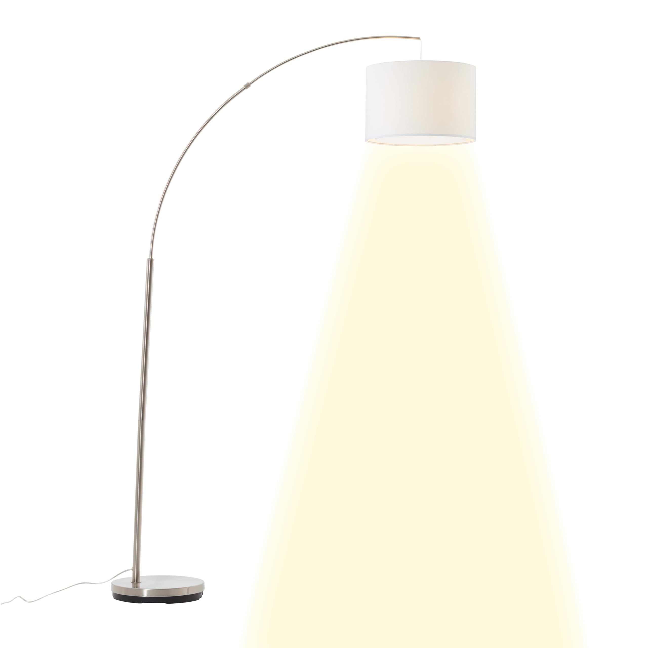 Brilliant Lampe Clarie Bogenstandleuchte 1, 8m eisen/weiß | 1x A60, E27, geeignet für Normallampen (nicht enthalten) | Mit Fußschalter