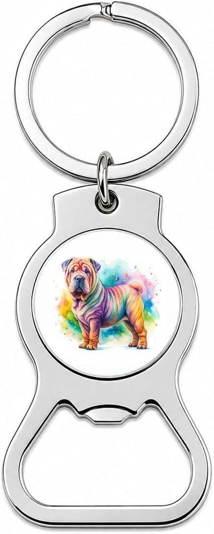 Shar Pei Dog Watercolor Style Bottle Opener Keychain