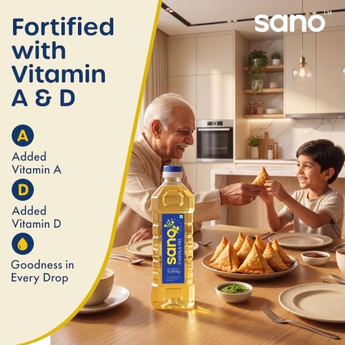 Image of Sano Canola Oil: Cooking Oil for Daily Use | Recommended for All Types of Cuisines | Ideal for Conscious Cooking | 1 Liter (Pack of 1)