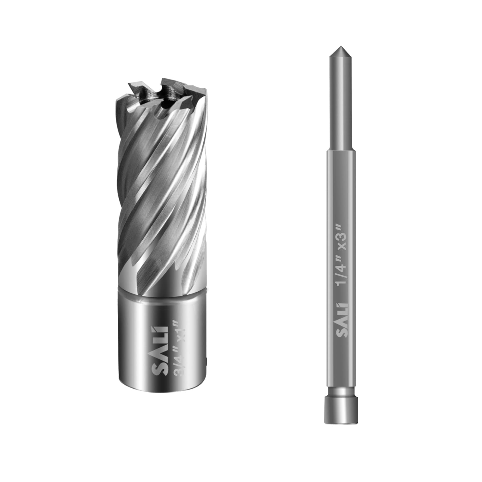 SALI Annular Cutter Diameter 3/4 Inch with Weldon Shank 3/4”(with 2 Flats)，Cutting Depth 1” Mag Drill Bit for Magnetic Drill Press HSS Fully Ground Drill with One 1/4”*3” Pilot Pin