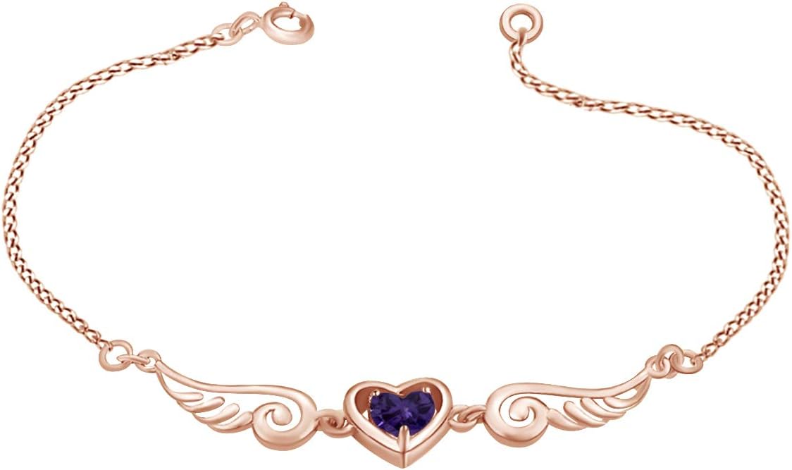 AFFY 14k Rose Gold Over Sterling Silver Angel Wings with Heart Chain Bracelet