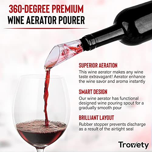 Trovety 360-Degree Wine Aerator Pourer Spout - 2-In-1 Diffuser Oxygenator & Pouring Dispenser - Fits Standard Bottles - Acrylic Plastic, Silicone Rubber, Stainless Steel - Sommelier Gifts, Accessories #TOP1