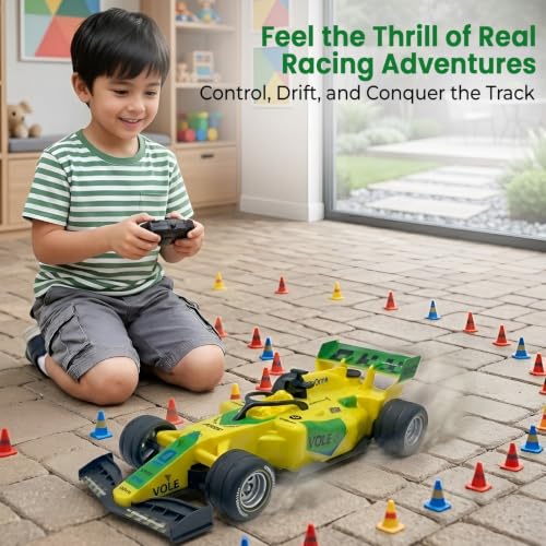 Image of WireScorts Rechargeable High Speed F1 Formula Racing Car with Smoke Spray and Lights for Kids, RC Car for 4-15 Years Old Boys, Racing Car for Kids, Smoke Mist Spray & LED Lights - Yellow