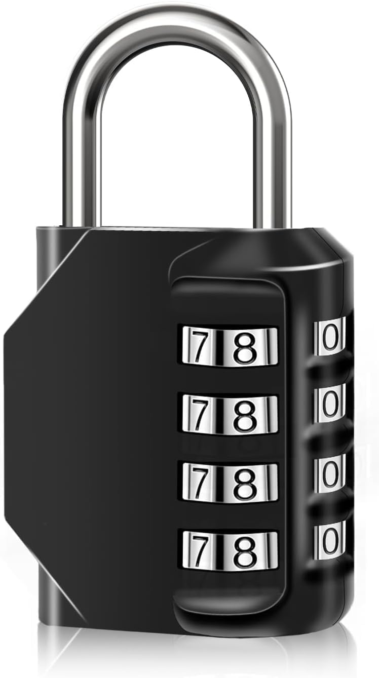 packcy 4 digit combination lock number padlock for suitcase,travel bag,backpack gym locker, office storage tool box,equipment case door, gate security resettable keyless lock