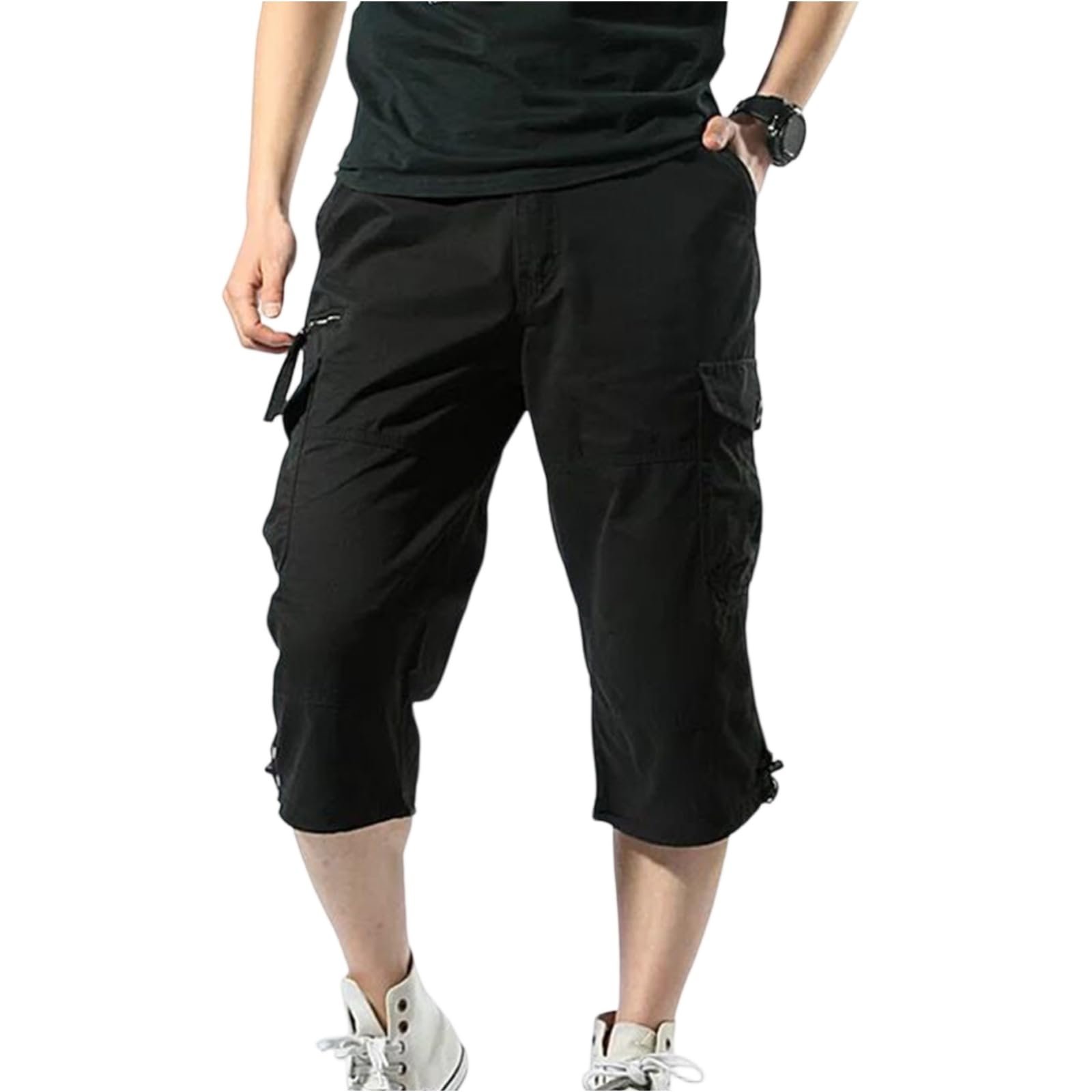 SOOUICKER Cargo Shorts Herren 3/4 Baggy Baumwolle Kurze Hosen Herren Cargo Stretch über Knie Arbeitshosen Männer Kurz Viele Taschen Bermuda Shorts Sommer mit Seitentaschen