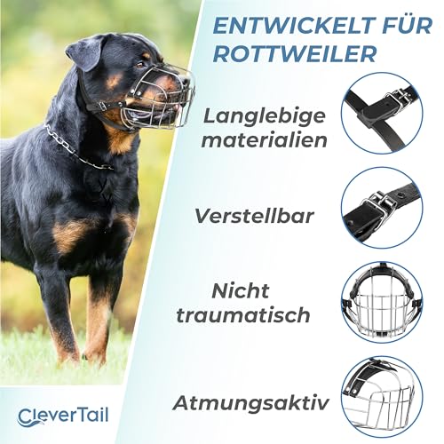 CleverTail XL Metall-Maulkorb für große Hunde – Robuster Rottweiler-Maulkorb – Extra großer Maulkorb für bellende und beißende Cane Corsos, Mastiffs, Labradore, Bulldoggen und andere große Rassen