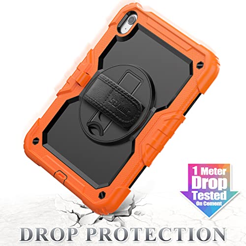 Image of SEYMAC stock iPad 10th Generation Case 10.9'', Full-Body Drop Protection Case with Screen Protector Pen Holder [360 Rotate Hand Strap /Stand] for iPad 10th Generation 10.9 inch 2022 (Black+Orange)
