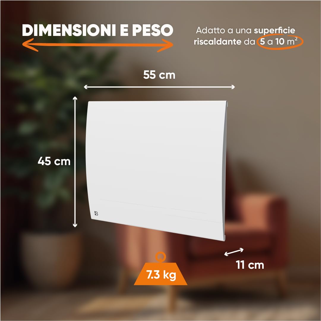 BESTHERM - Radiatore elettrico fisso collegato WIFI con inerzia secca ceramica 1000 W Bestherm LESSO CONNECT orizzontale bianco