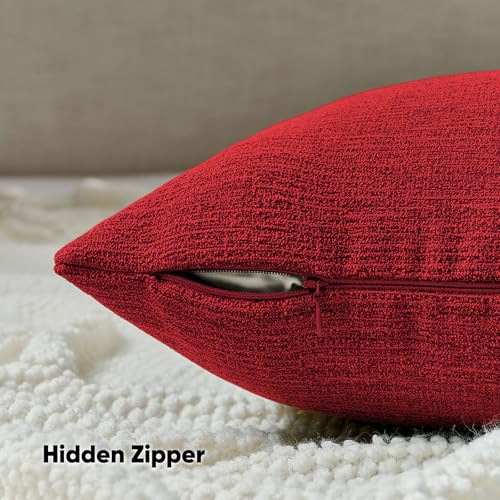 FUTEI Red Chenille Decorative Throw Pillow Covers 16x16 Inch Set of 2,Soft Cozy Faux Linen Textured Cushion Case,Farmhouse Home Decor for Couch Living Room