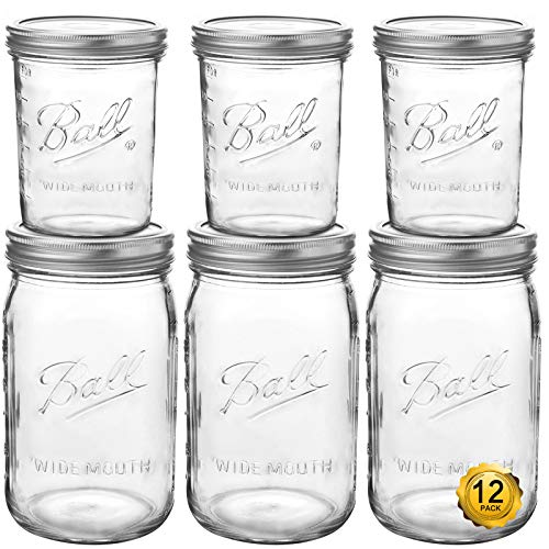 Bedoo 12 Pack Wide Mouth Mason Jars 32 oz 16 oz Bundle Pack with Lids and Bands , Quart Mason Jars with Airtight Lids , Clear Glass Mason Jars (6pcs 32oz Jars + 6pcs 16oz Jars) (Wide Mouth) Bedoo 12 Pack Wide Mouth Mason Jars 32 oz 16 oz Bundle Pack with Lids and Bands , Quart Mason Jars with Airtight Lids , Clear Glass Mason Jars (6pcs 32oz Jars + 6pcs 16oz Jars) (Wide Mouth)
