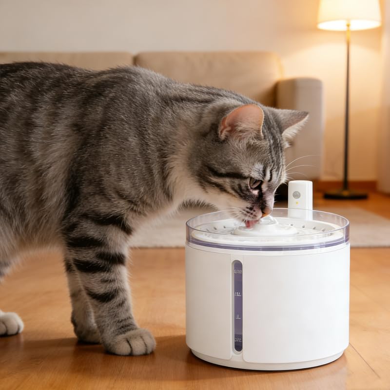 AQPU Smart Automatic Pet Water Fountain, 2.2L Cordless with Infrared Sensor, Dua...