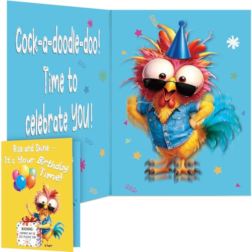 mountova Cowboy Chicken Birthday Cards, Funny Birthday Card for Men Women Kids, MUSICAL & SHAKING Interactive Greeting Card with Envelope, Unique Hilarious Birthday Gift, 5.9 x 7.9 Inch