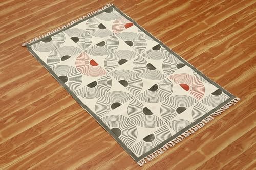 Tapis de chambre en coton tissé main vert et orange haute densité