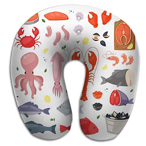 Preisvergleich Produktbild U-förmiges Kissen, Kissenhals Meeresfrüchte Meeresfisch Schalentiere Hummer Fischmarkt Fischereiset Lachs Garnele Ozean Gourmet Meeresfrüchte Bunt