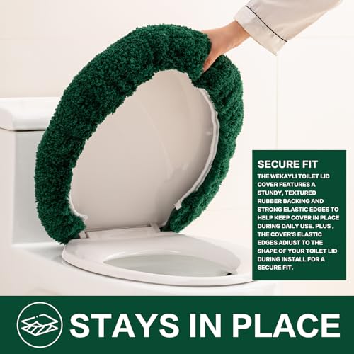 Image of Microfiber Toilet Lid Cover, 17.5 inchx15 inch Fits Round Oblong and Elongated | Toilet Seat Covers for Bathroom, Machine Washable, Decorative Fuzzy fur Look Round Toilet Seat Cover Extra Soft Absorbent