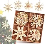 Anstore Strohsterne Weihnachtsbaum 8cm Strohanhänger Weihnachten, 16 Stück Strohsterne Groß Klassisch Natürlicher Christbaumschmuck Stroh, Weihnachtsbaumschmuck Stroh für Weihnachtlicher Baumschmuck