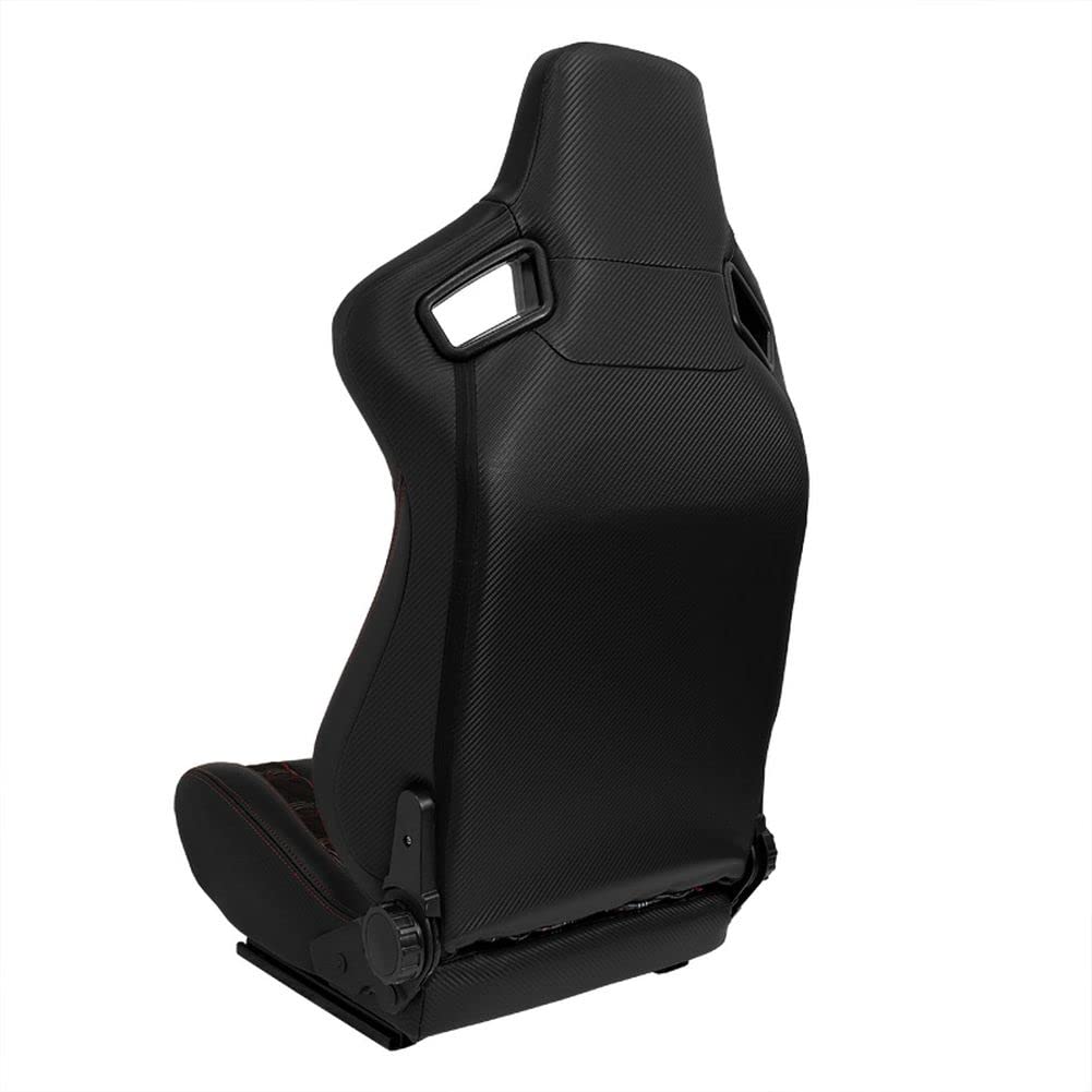 AutoStyle Siège baquet 'GT' - Simili Cuir Noir + Tissu en motif à carreaux Rouge + Surpiqûres Rouge - Dossier réglable - incl. glissières