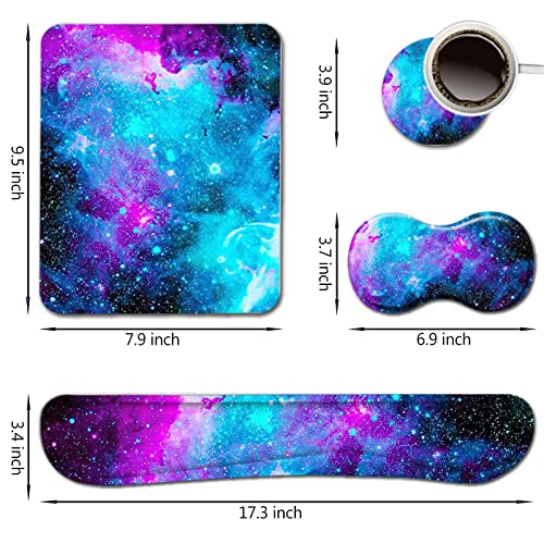 AIMSA Keyboard Wrist Rest Support + Mouse Pad + Mouse Wrist Rest + Coaster, Ergonomic Memory Foam Anti-Slip Rubber Base 4 PCS Set Easy Typing Pain Relief, Galaxy Nebula Universe — view 6