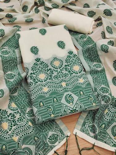 Image of Handloom Banarasi Cotton Unstitched Salwar Suit with Dupatta, 50 Inch Length, Women's Unstitched Salwar Suit Dress Material with Dupatta, Unstitched Salwar Suit Set