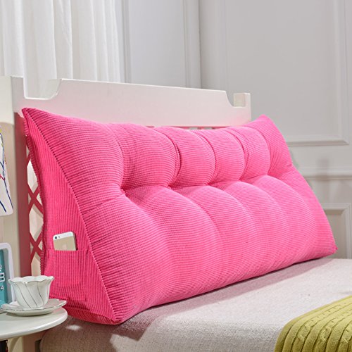 HC&DW Terciopelo De Maíz Almohada Triangular De Respaldo Asiento, Color Sólido Suave Tapizado Gran Cabecera De Cojín De Apoyo del Respaldo para Cama De Día con Funda Extraíble-Rose Red 90cm(35inch)