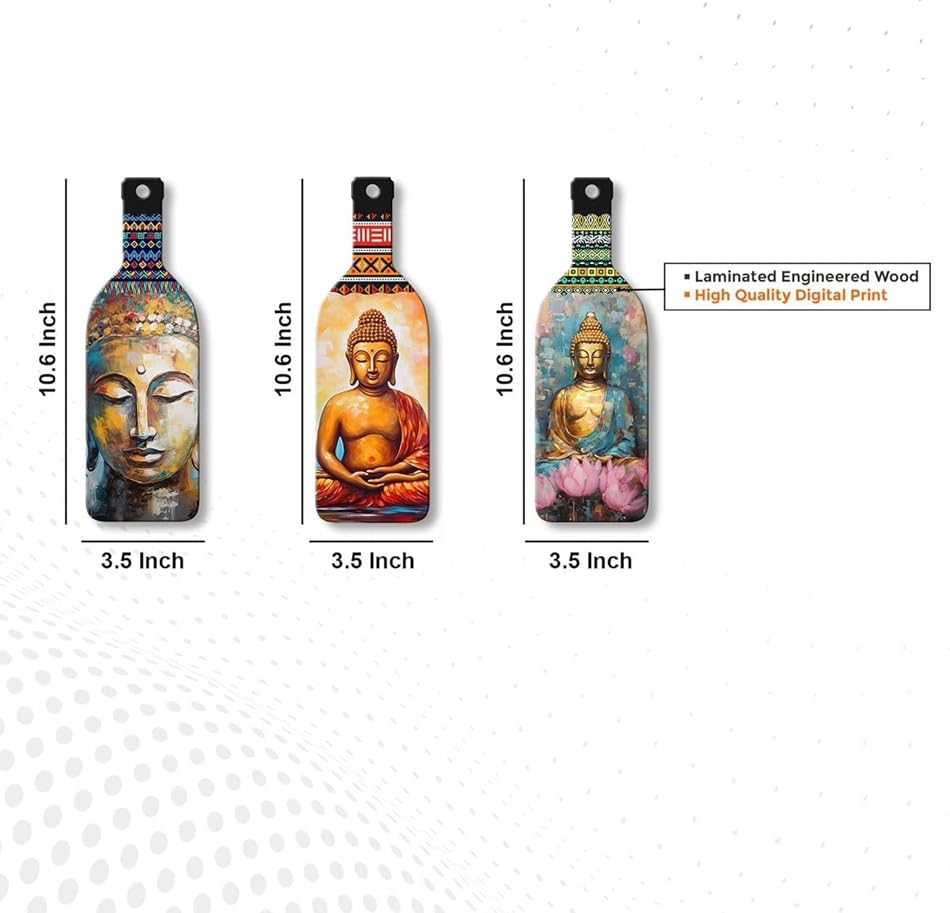 Créer un coin méditation avec le triptyque mural Bouddha en bois naturel - 3