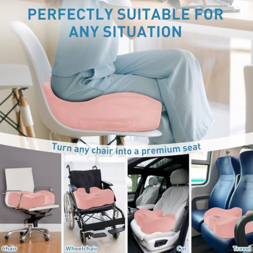 Image of BlissTrends Extra Thick Seat Cushion for Office Chair & Car Seat, Pink | Tailbone & Sciatica Relief, Ergonomic Support, High-Density Memory Foam, Comfort for Extended Sitting