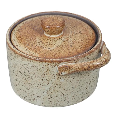 Didiseaon Olla Cerámica Pequeña con Tapa para Cocción al Baño María Cazuela Vintage Japonesa Resistente para Estofados y Cocina al Vapor Conserva Nutrientes y Sabores Naturales