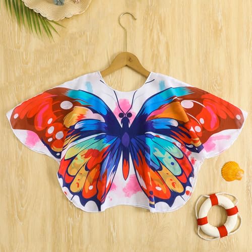 Girl Swim Cover Up Kids Butterfly Beach Coverup Chiffon Long Sleeves Wrap Swim Dress 4-7 Years3