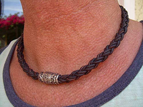 Handmade Dark Brown Thick Braided Leather Bracelet And Necklace Two Piece Set With Filigreed Stainless Steel Magnetic Clasp #TOP1
