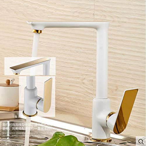 CZOOR Küchenarmatur Spüle Wasserhahn Weiß und Gold Messing Swivel Kitchen Sink Mischbatterien Kran Wasserhahn Hot and Cold Cocina Torneira @ White_and_Gold Cover