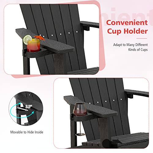 Image of Tangkula Oversized Adirondack Chair, Patio Lounge Chairs w /Adjustable Cup Holder, HIPS Armchairs Slatted Chair, Outdoor Weather Resistant Fire Pit Chair for Deck Backyard Garden Porch (2, Black)