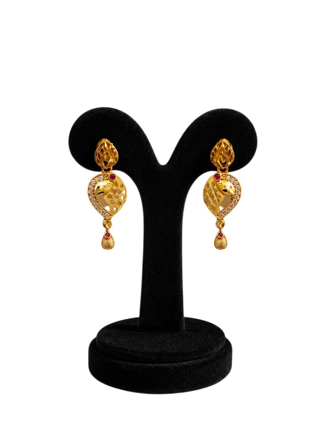 Gold Plated Heart Design Drop Earrings for Women | Ruby Color Stone & AD CZ Detailing | Traditional Ethnic Dangle Earrings | Wedding, Party, Birthday, rakshabandhan & Festive Jewellery-picture-33